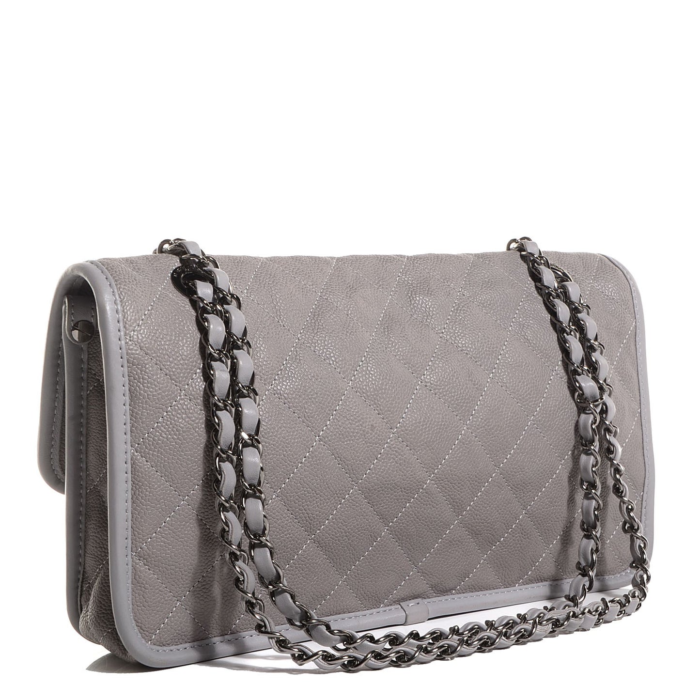 Caviar Quilted Medium French Riviera Flap Light Grey