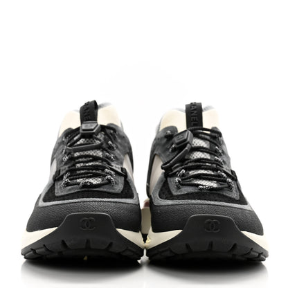 Chanel Fabric Suede Calfskin Mesh Womens CC Sneakers 38.5 Black Dark Grey White Light Grey 2 of 11