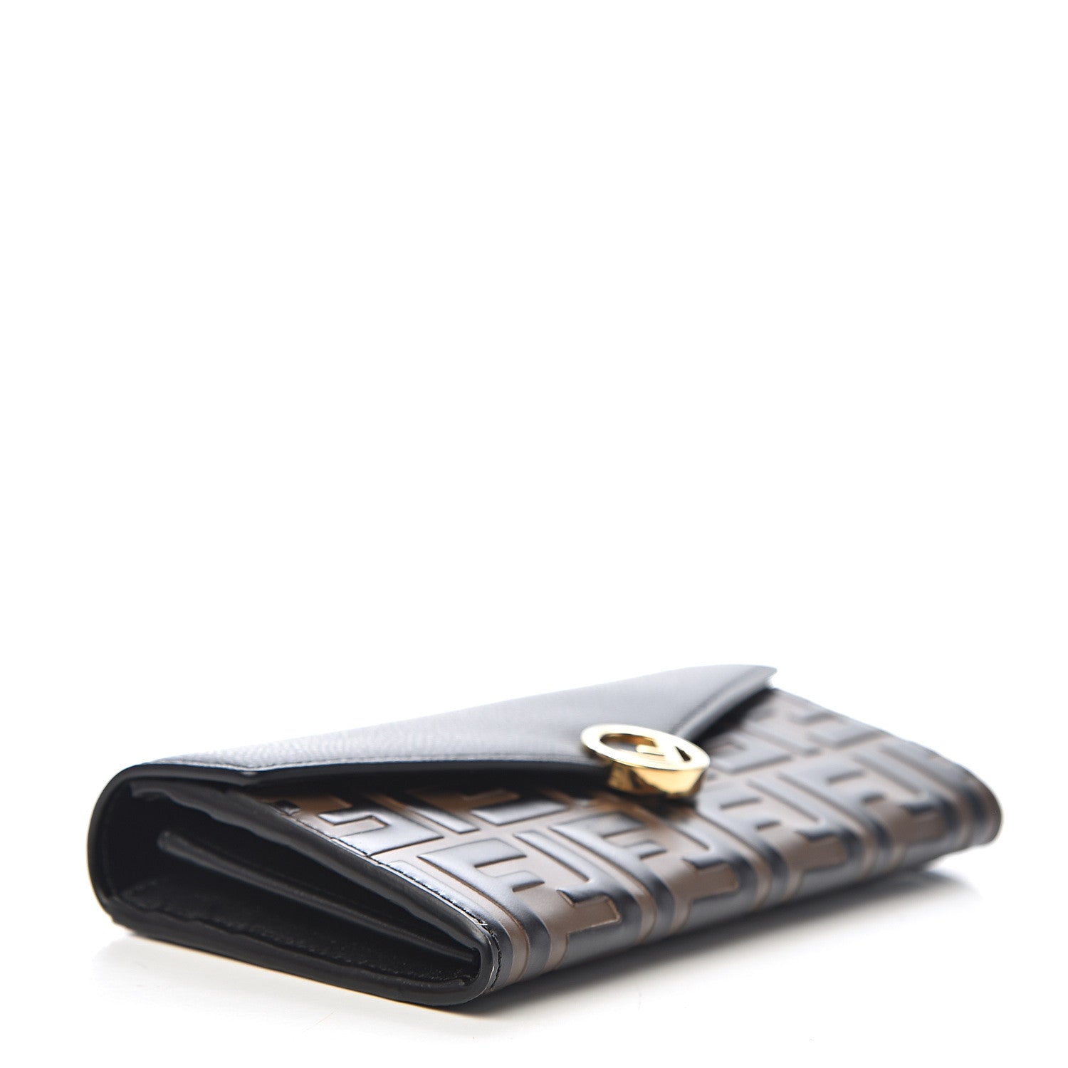 Fendi Vitello Cruise F is Fendi Bi-Color FF 1974 Embossed Continental Envelope Wallet Maya Black 4 of 7
