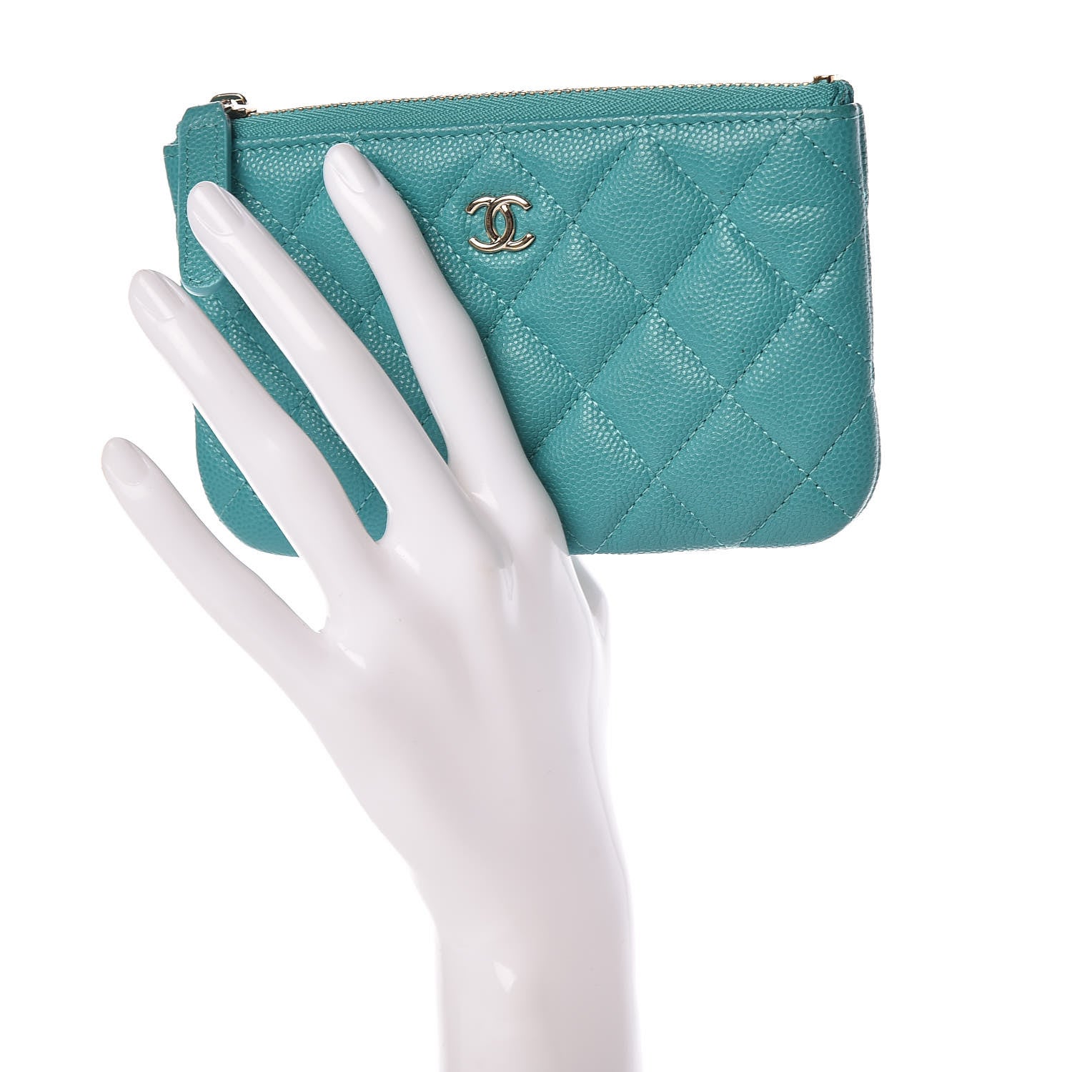 Chanel Caviar Quilted Small Cosmetic Case Turquoise 2 of 7