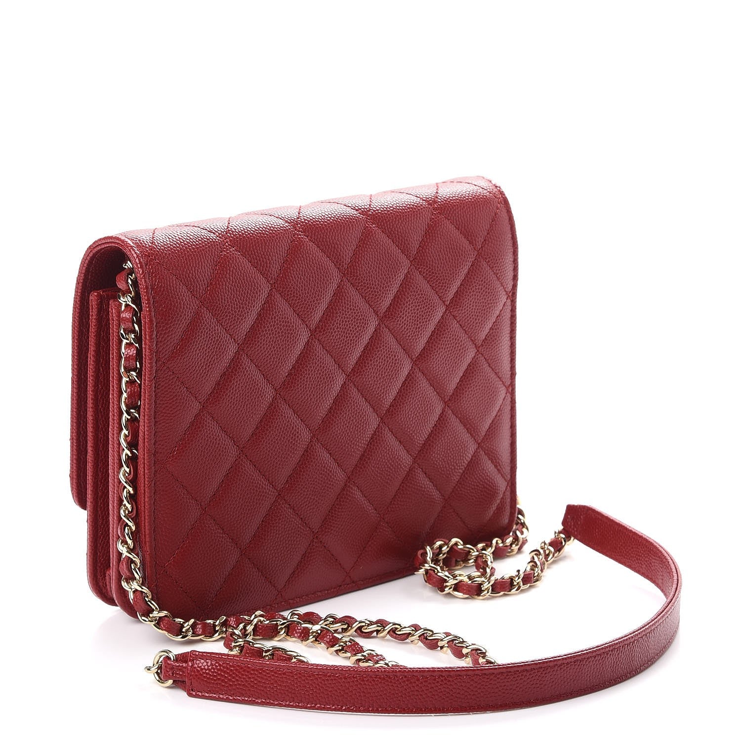 Chanel Caviar Quilted Square Wallet On Chain WOC Dark Red 2 of 7