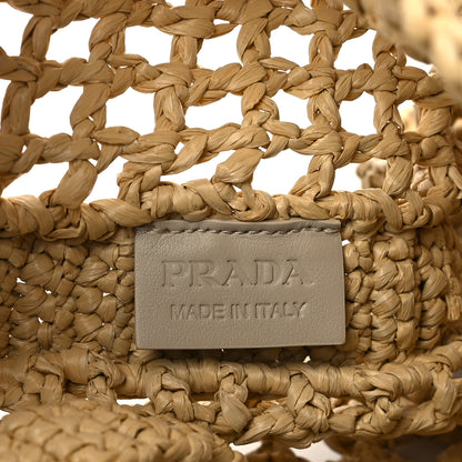 Prada Yarn Raffia Effect Crochet Logo Embroidered Tote Bag Naturale 6 of 9