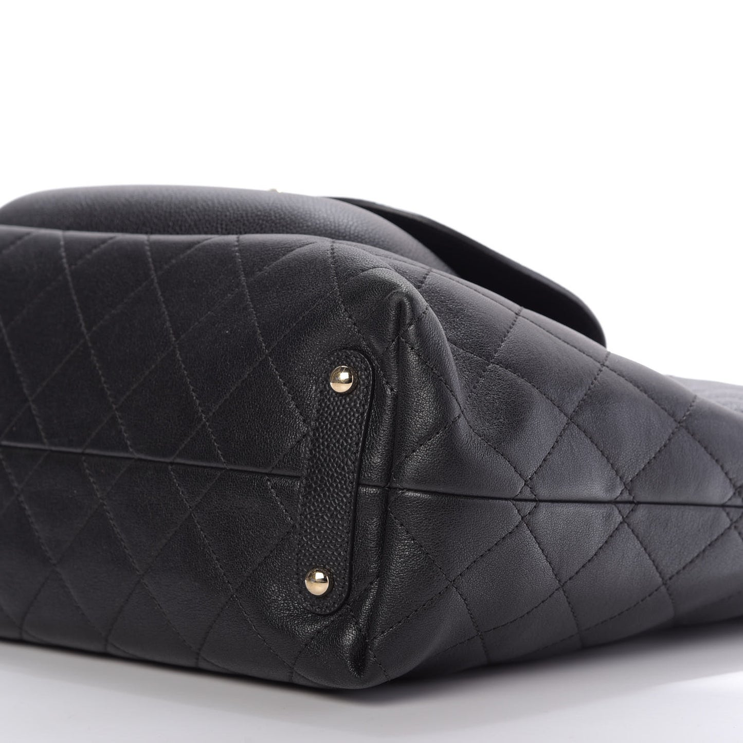 Sheepskin Caviar Quilted Large Shopping Tote Black