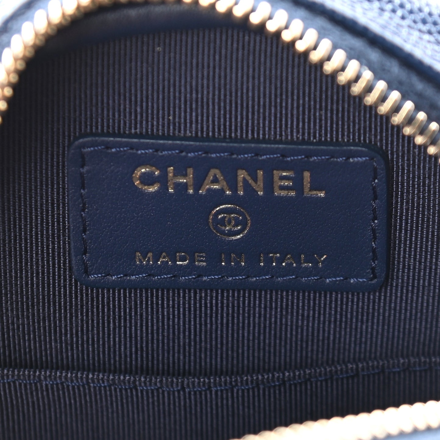 Caviar Quilted Round Clutch With Chain Navy