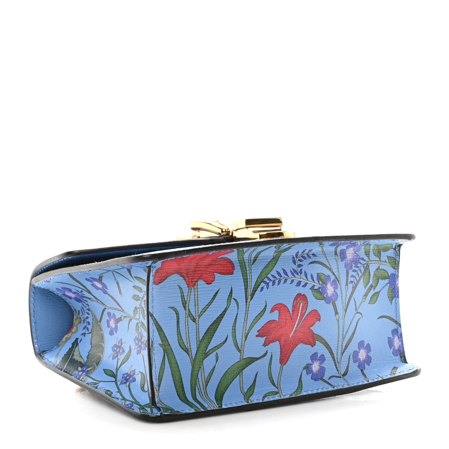 Shangai Calfskin Web New Flora Mini Sylvie Chain Shoulder Bag Azure