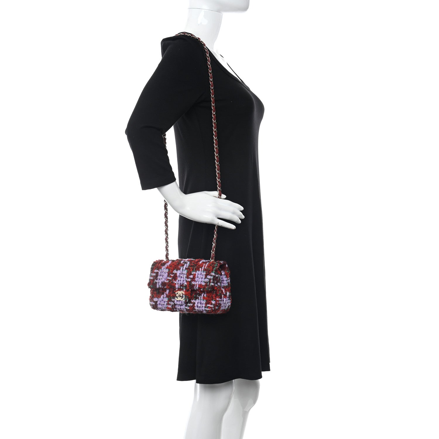 Chanel Tweed Quilted Mini Rectangular Flap Red Purple Green 2 of 10