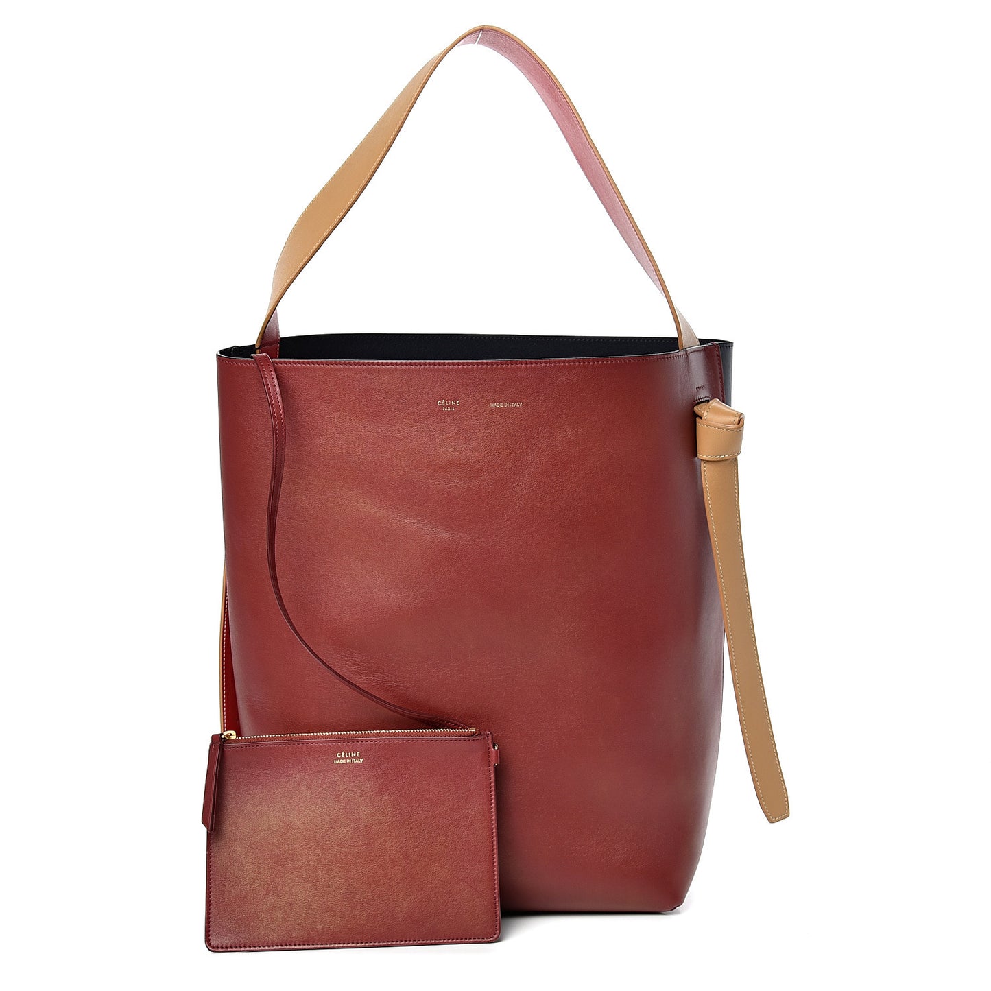 Shiny Smooth Calfskin Small Twisted Cabas Dark Ruby Navy