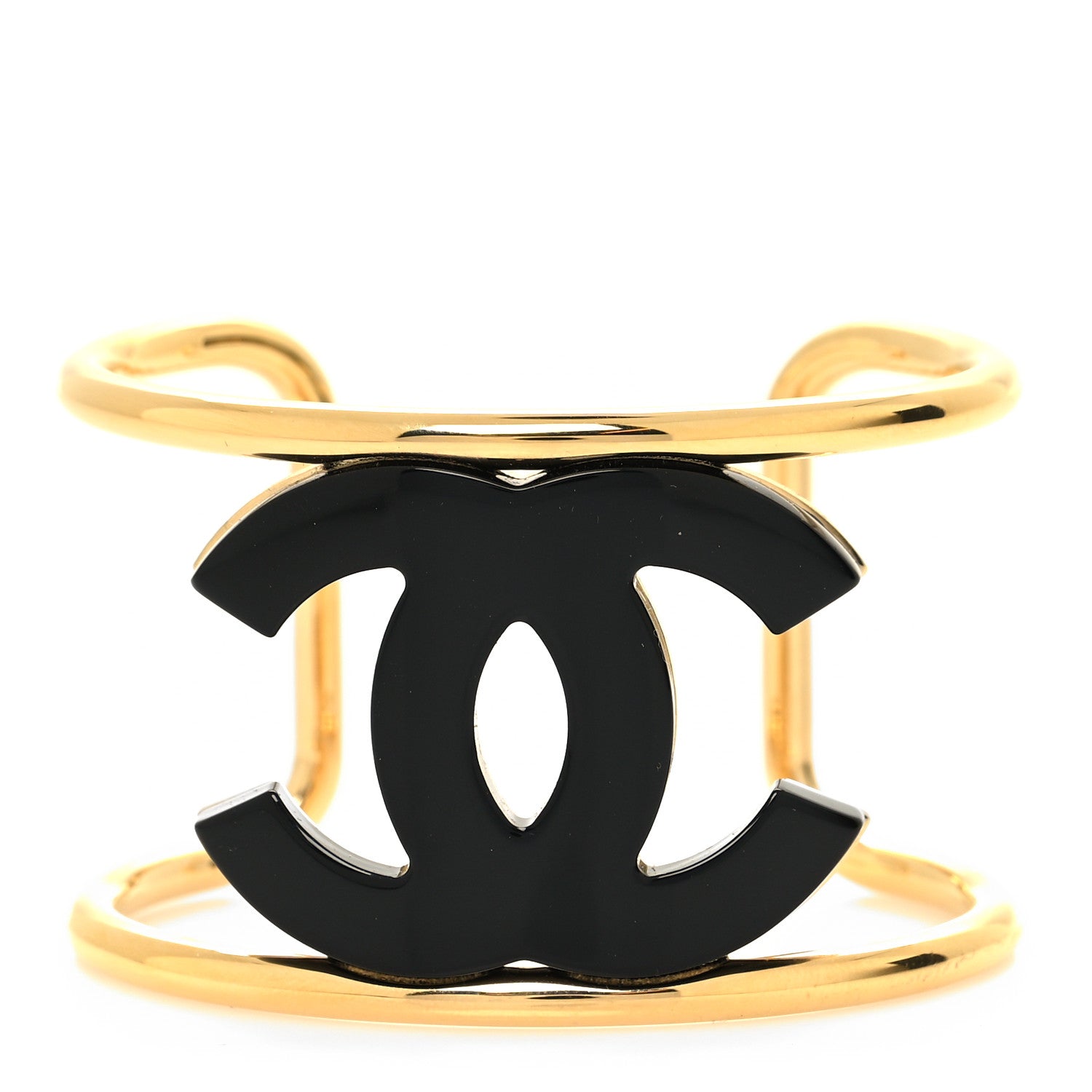 Chanel Metal Resin CC Cuff Gold Black 1 of 5