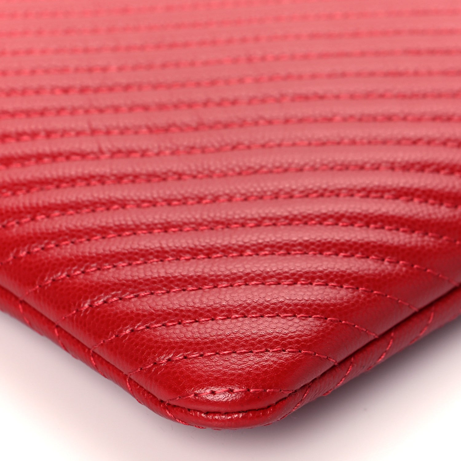 Chanel Caviar Chevron Quilted Medium Cosmetic Case Red 9 of 11