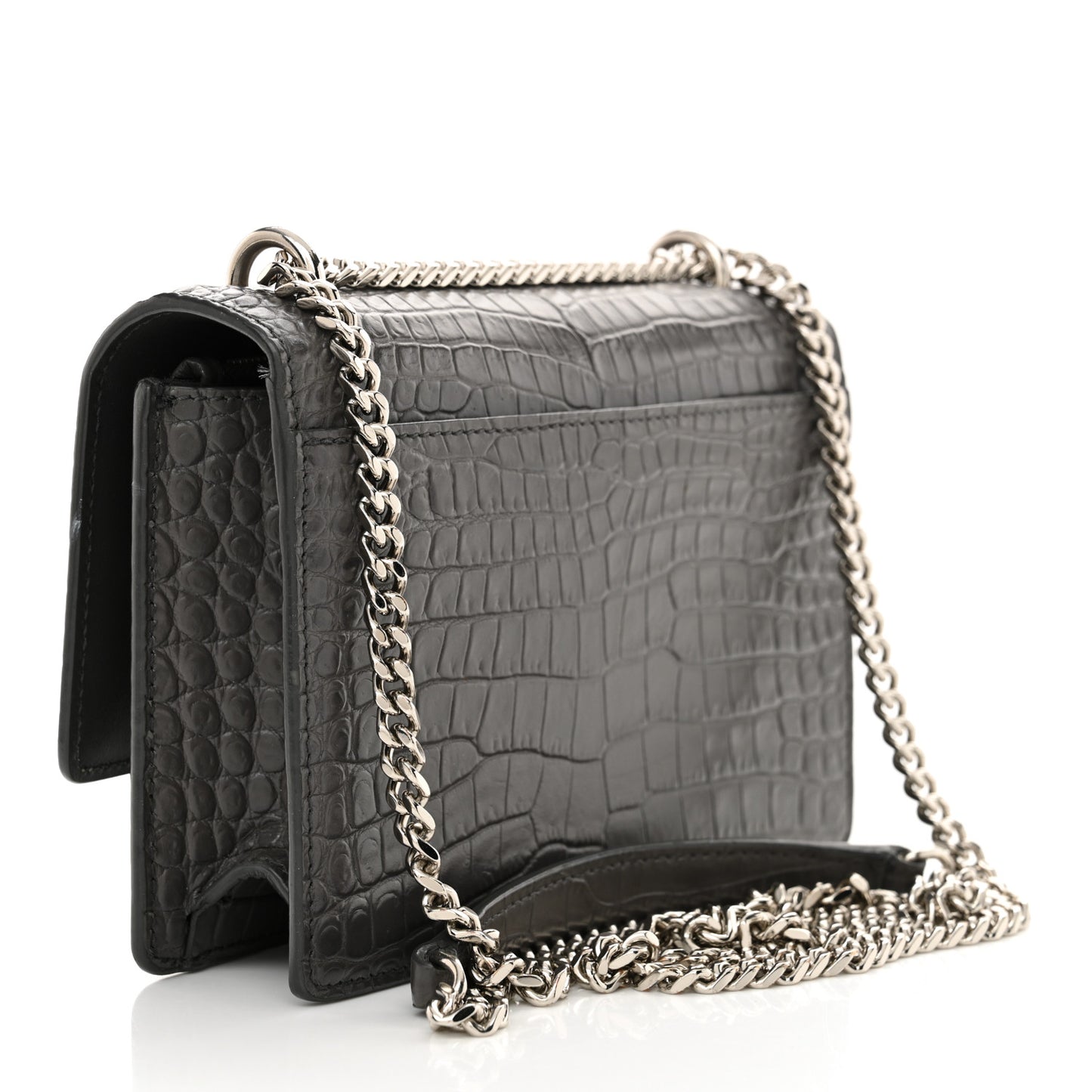 Calfskin Crocodile Embossed Monogram Sunset Chain Wallet Graphite