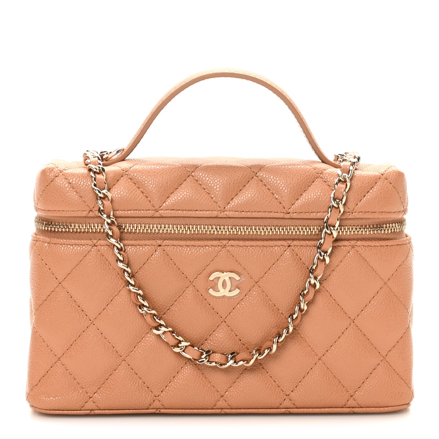 Chanel Caviar Quilted Top Handle Slim Vanity With Chain Brown 1 of 11