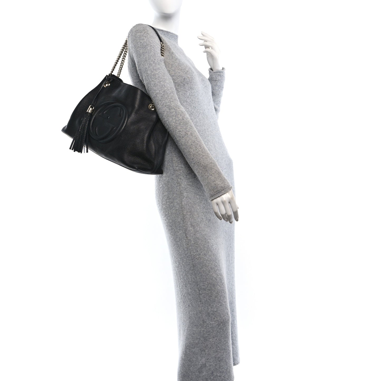 Pebbled Calfskin Medium Soho Chain Shoulder Bag Black