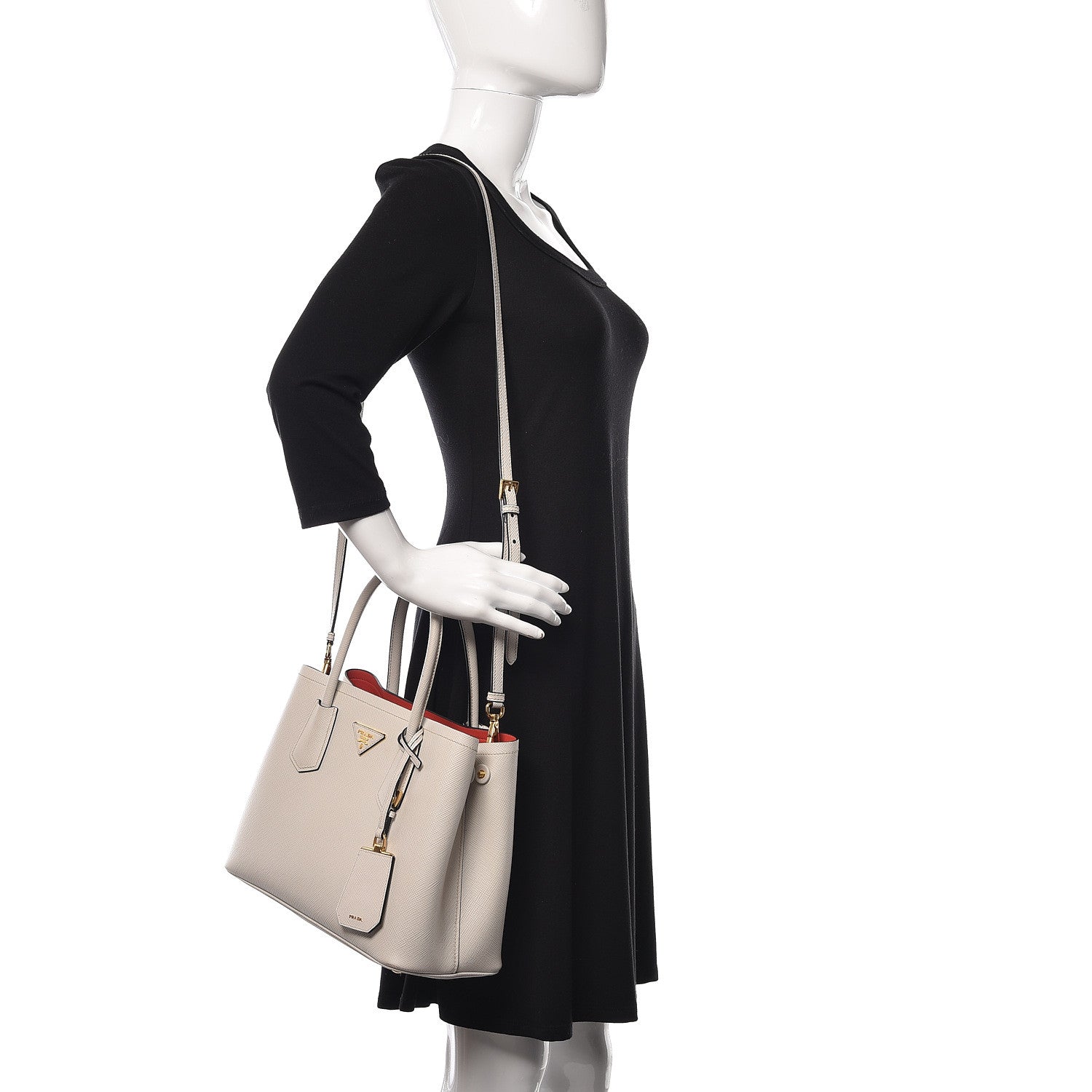 Prada Saffiano Cuir Small Double Bag Talco Fuoco 2 of 16