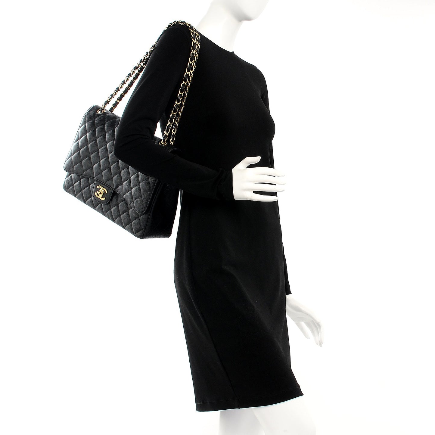Caviar Quilted Maxi Double Flap Black