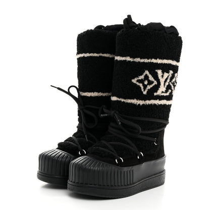 Louis Vuitton Suede Shearling Polar Flat High Boots 37 Black 3 of 8