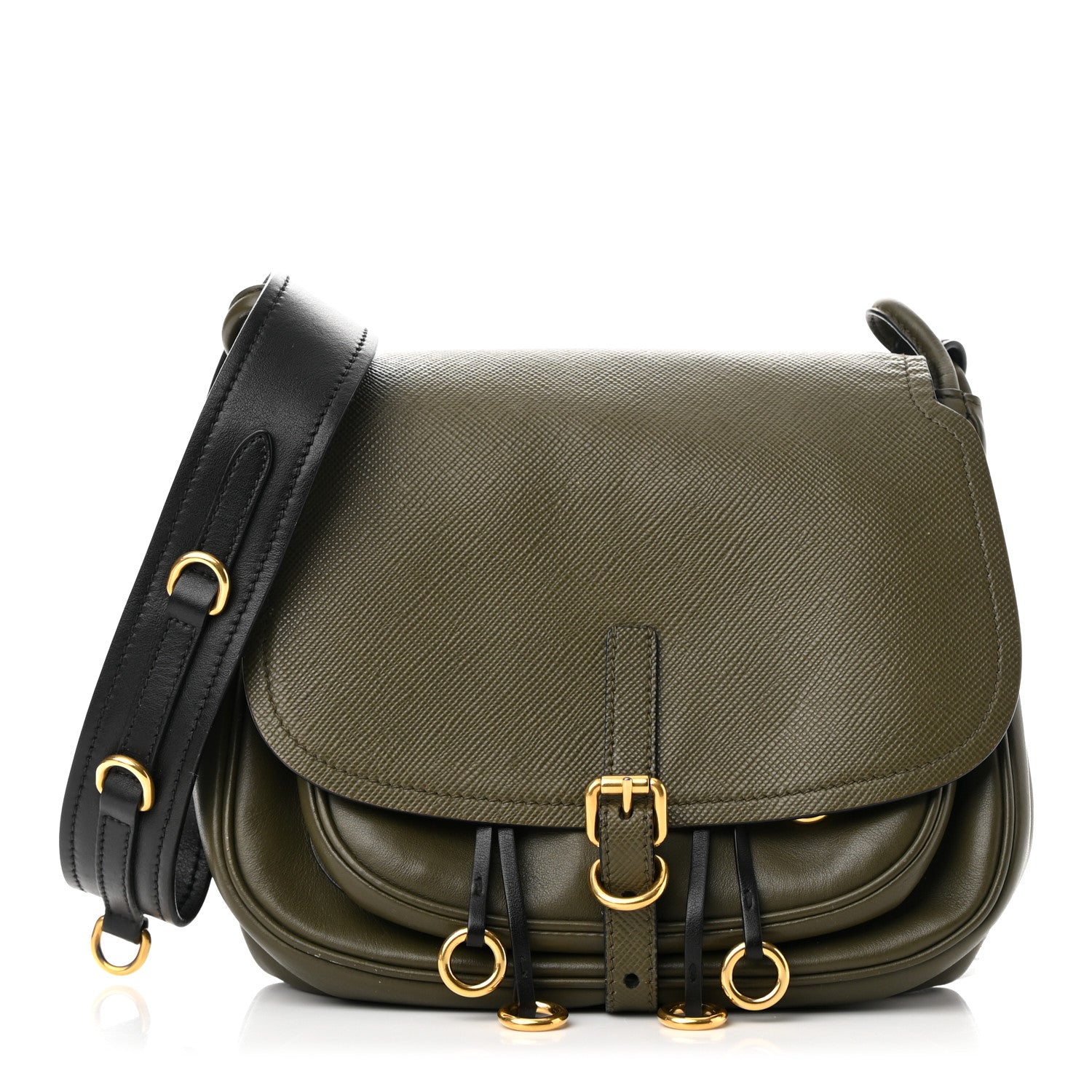 Prada Saffiano Cuir Calf Corsaire Bag Militare Black 1 of 14