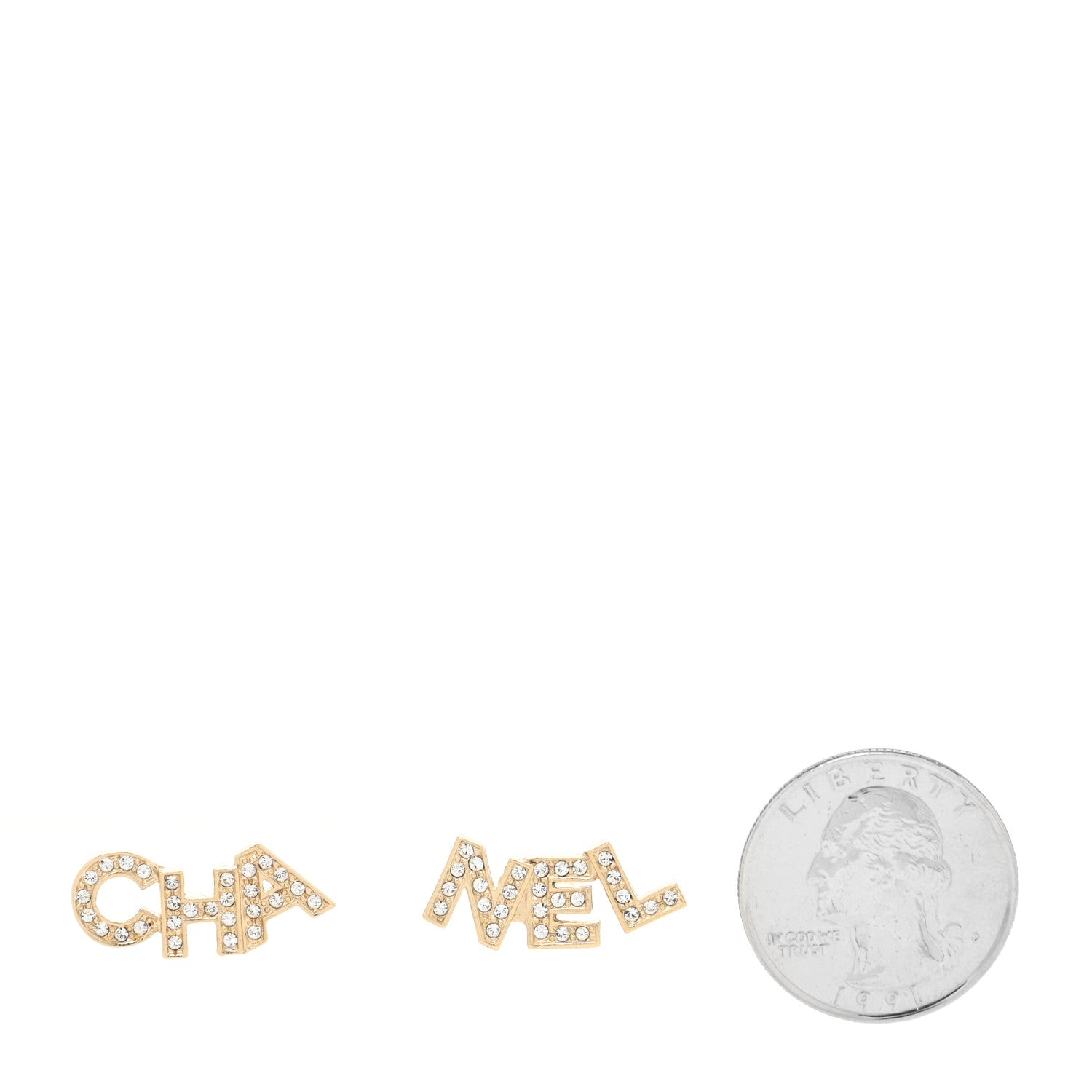 Chanel Crystal Pearl Signature Stud Earrings Gold 2 of 4