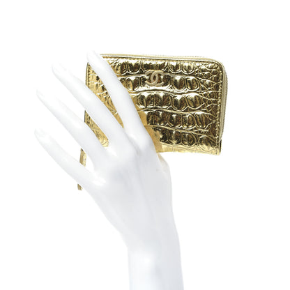 Chanel Metallic Calfskin Crocodile Embossed Cocodile Zip Coin Case Gold 2 of 8