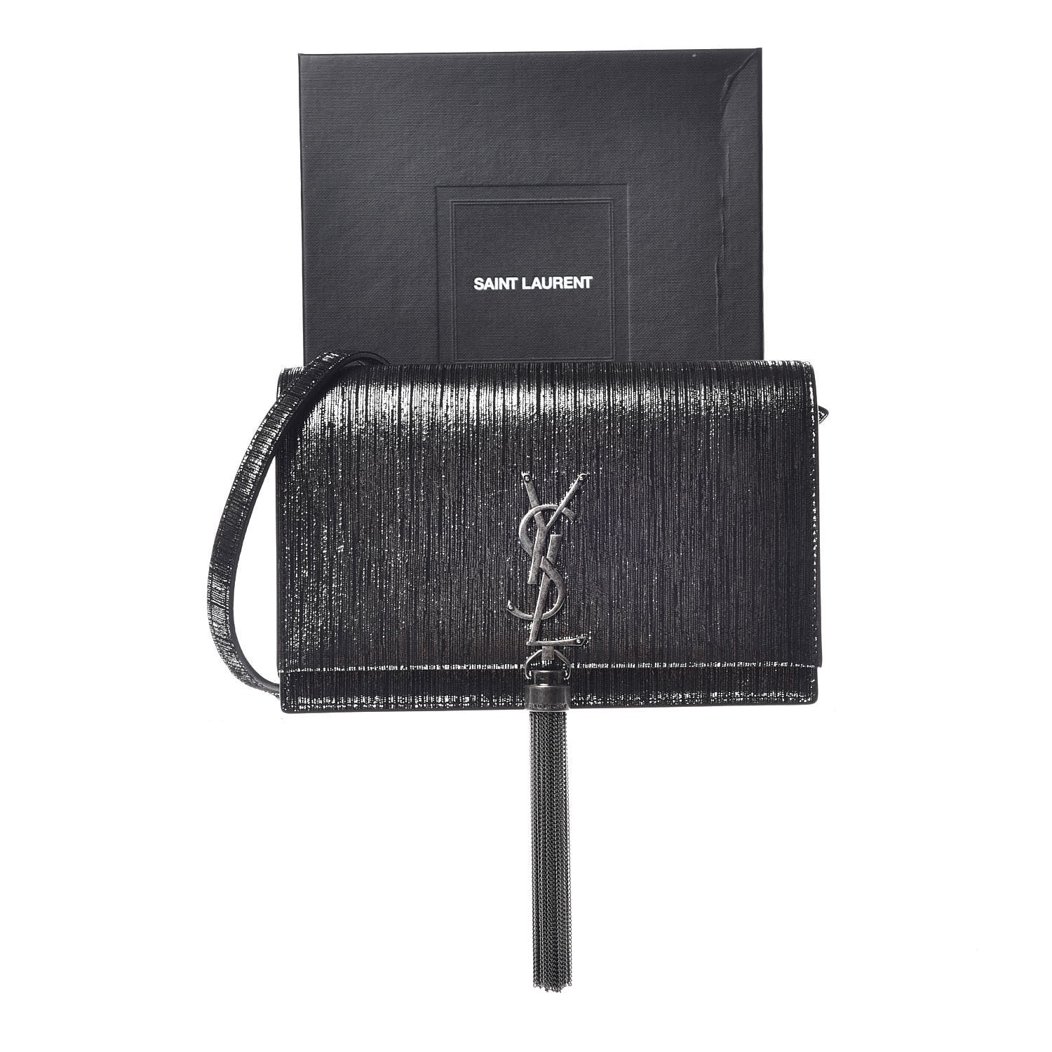 Saint Laurent Metallic Suede Classic Monogram Kate Tassel Chain Wallet Black Silver 9 of 9