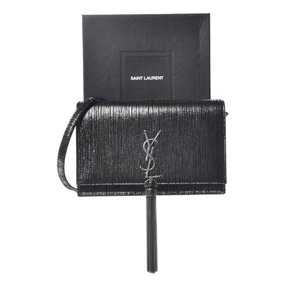 Saint Laurent Metallic Suede Classic Monogram Kate Tassel Chain Wallet Black Silver 9 of 9