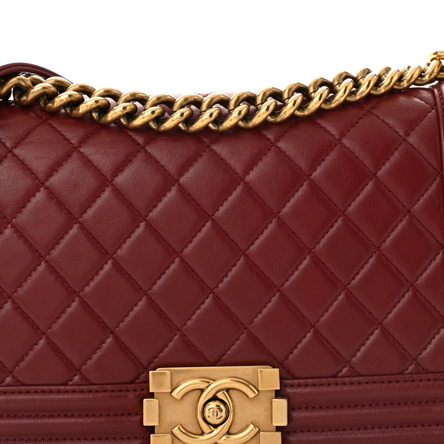 Lambskin Quilted Medium Boy Flap Dark Red