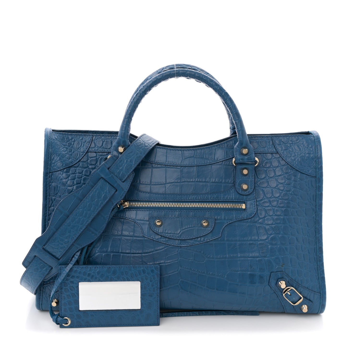 Calfskin Crocodile Embossed Classic Silver Hardware City Bleu Marine