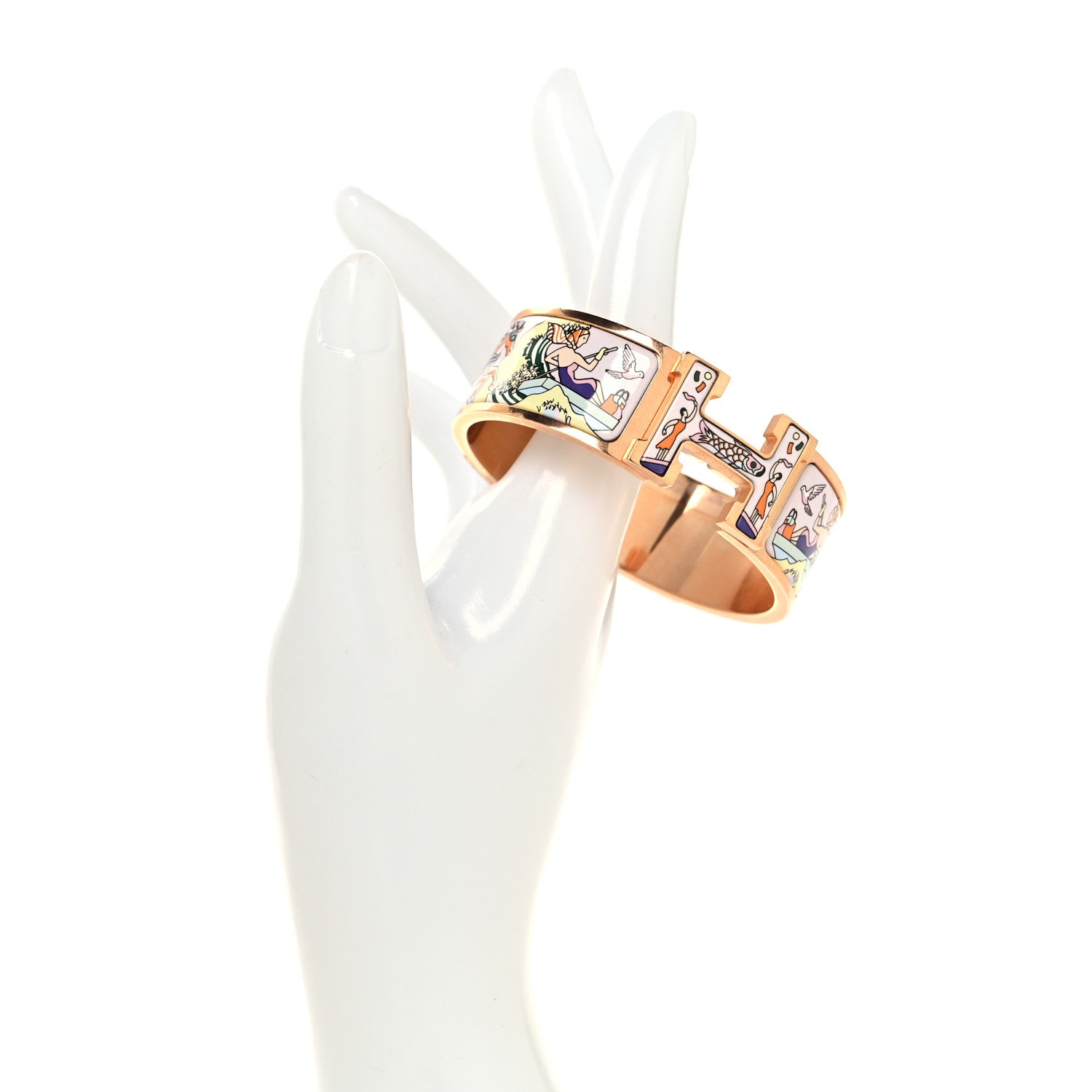 Hermes Enamel Printed Wide L'Epopee d'Hermes Clic Clac H Bracelet GM Rose Dragee 2 of 4