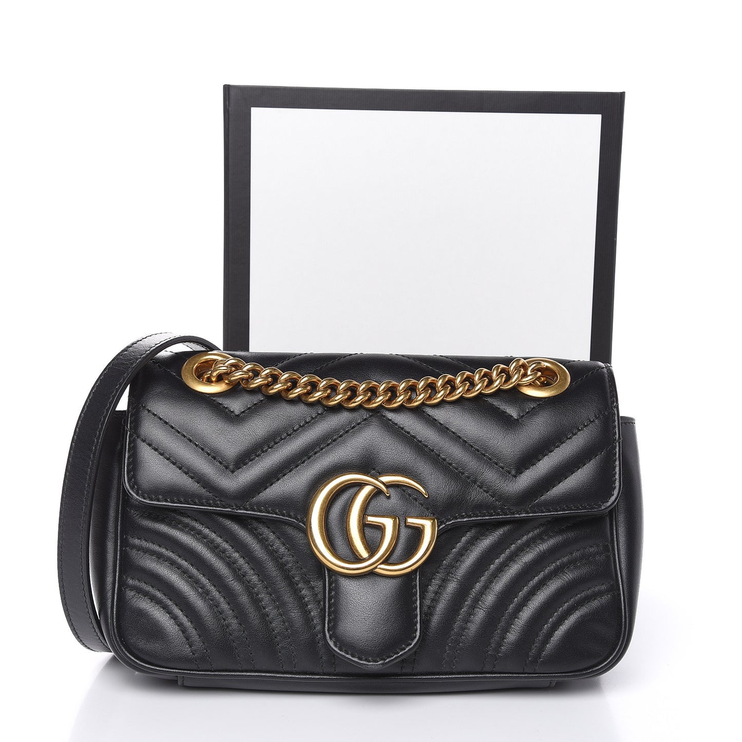 Calfskin Matelasse Mini GG Marmont Shoulder Bag Black