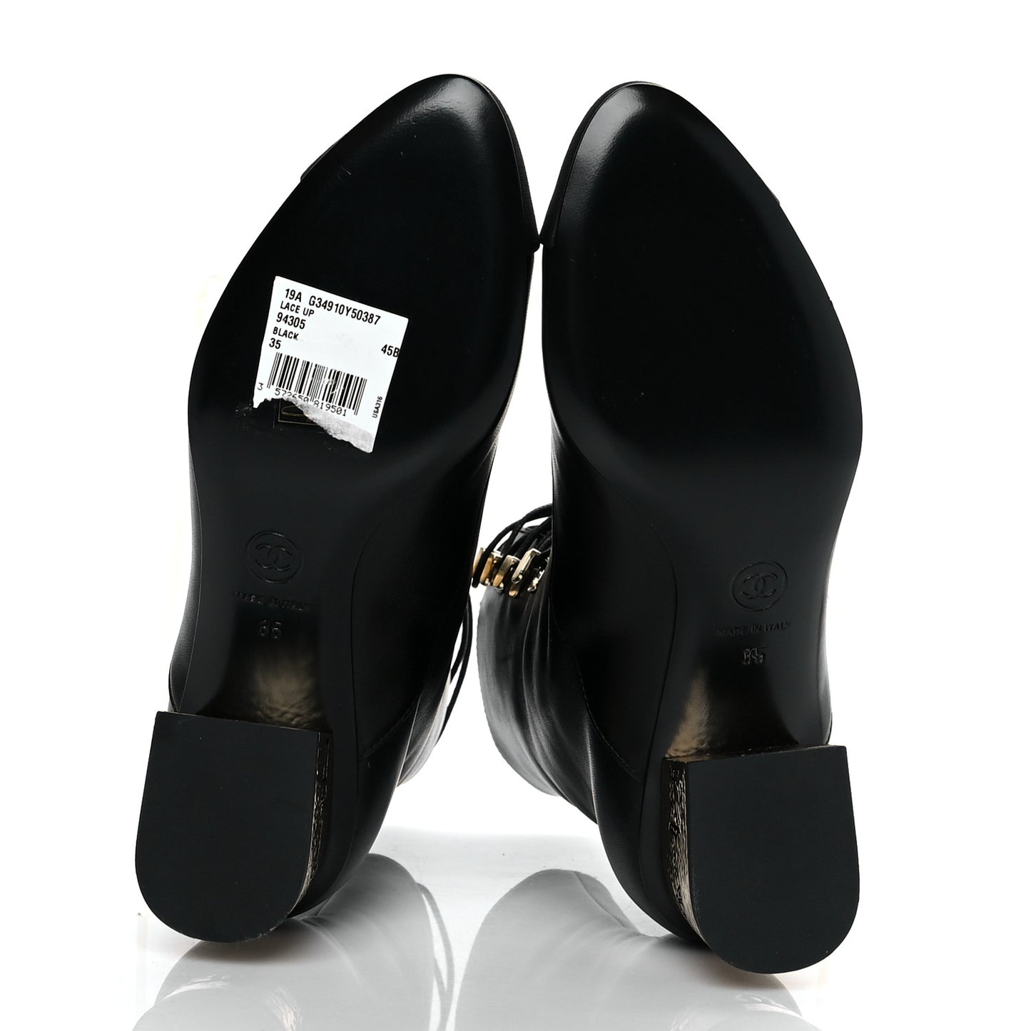 Lambskin Grosgrain Cap Toe Egyptian Amulet CC Lace Up Boots 35 Black