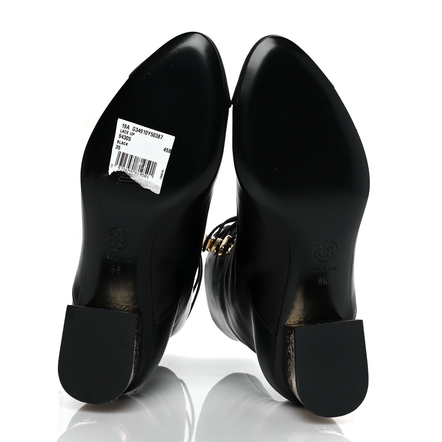 Chanel Lambskin Grosgrain Cap Toe Egyptian Amulet CC Lace Up Boots 35 Black 8 of 10