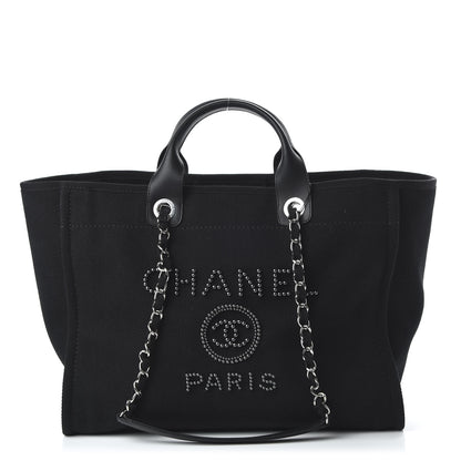 Chanel Canvas Pearl Medium Deauville Tote Black 1 of 9