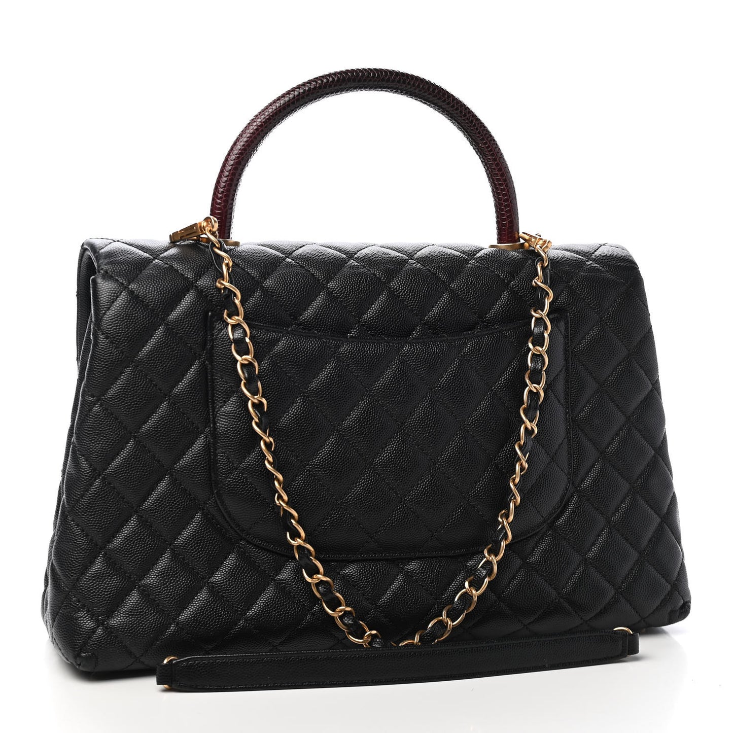 Caviar Lizard Quilted Medium Coco Handle Flap Black