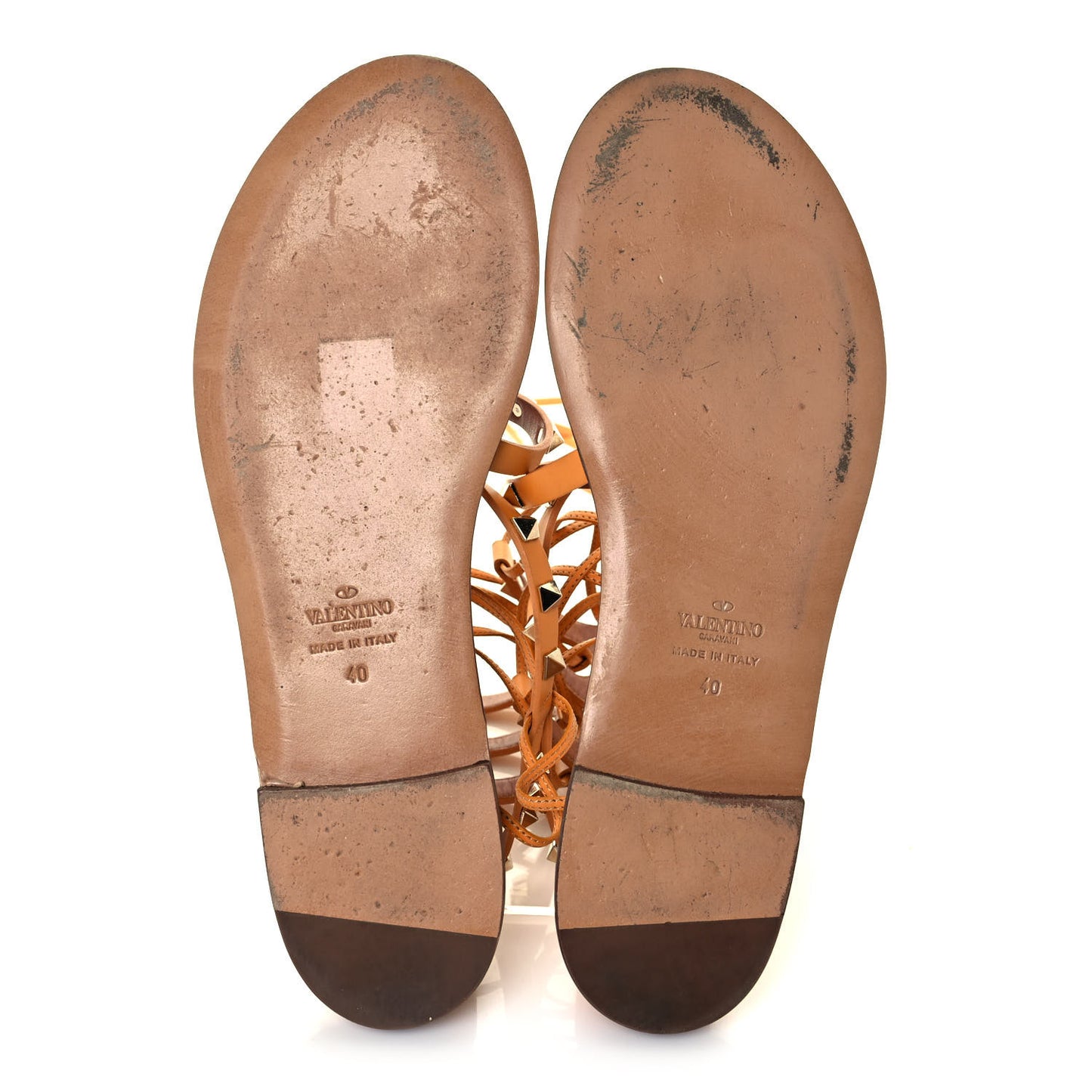 Calfskin Rockstud Gladiator Flat Sandals 40 Mandarin Sorbet