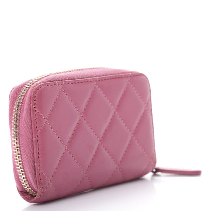Chanel Lambskin Quilted Zip Around Coin Purse Wallet Pink 3 of 12