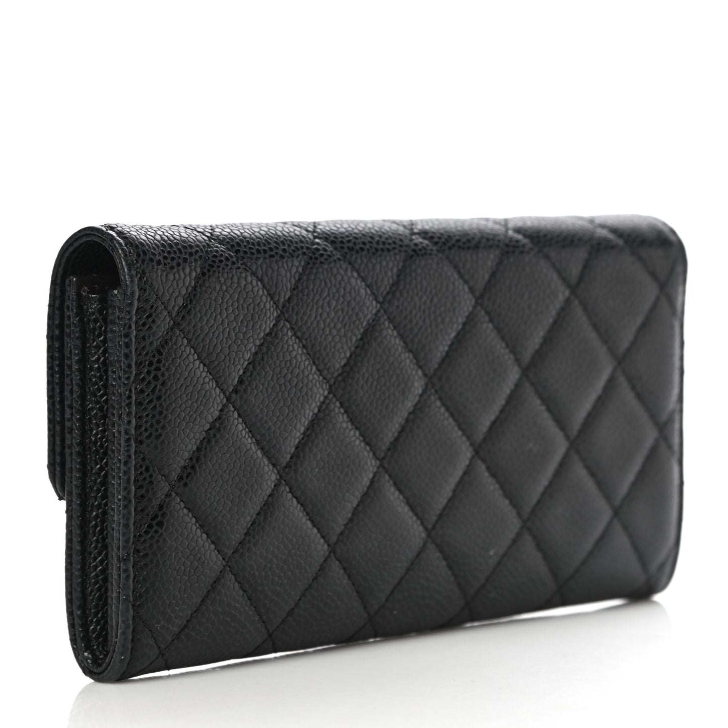 Caviar Quilted Large Gusset Flap Wallet Black