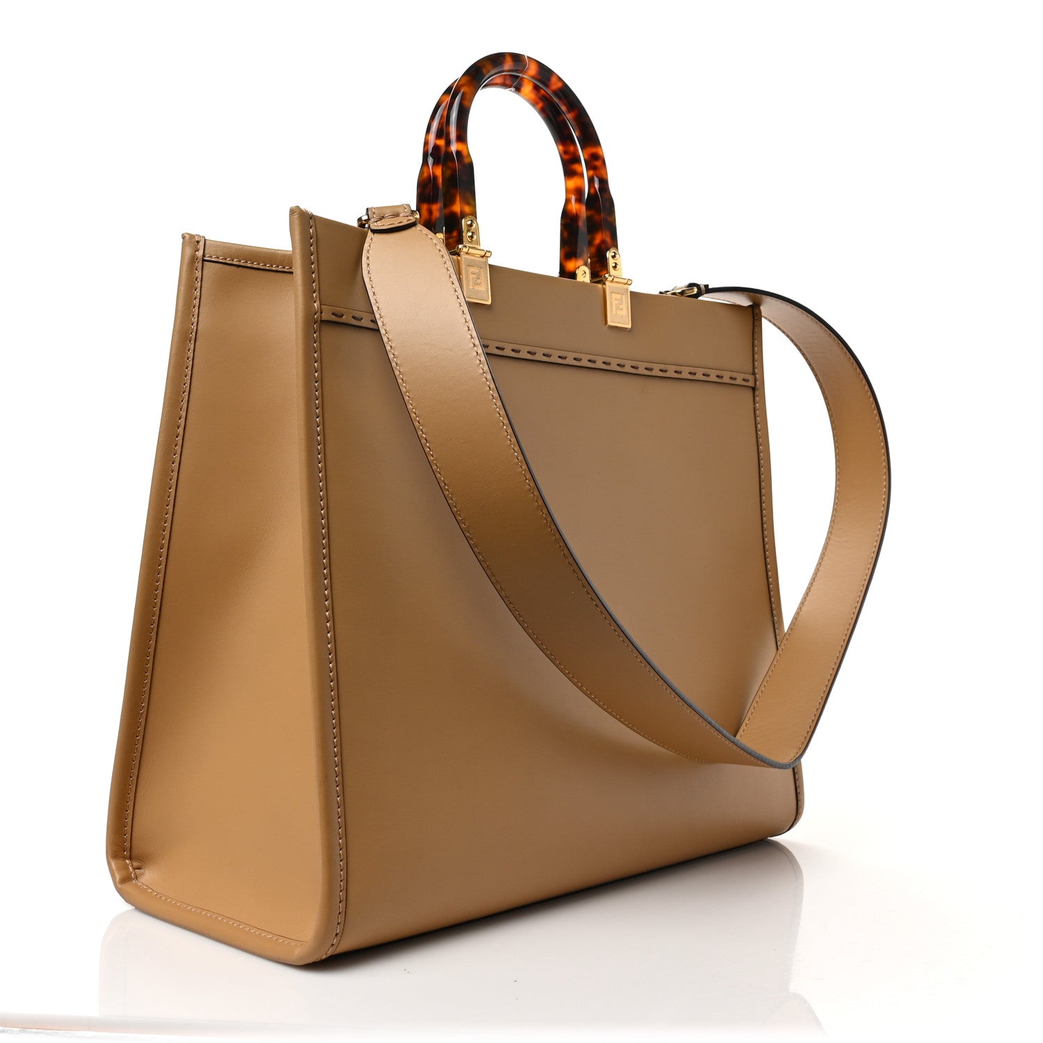 Fendi Vitello King Plexiglass Logo Embossed Medium Fendi Sunshine Shopper Tote Miele Scuro 3 of 9