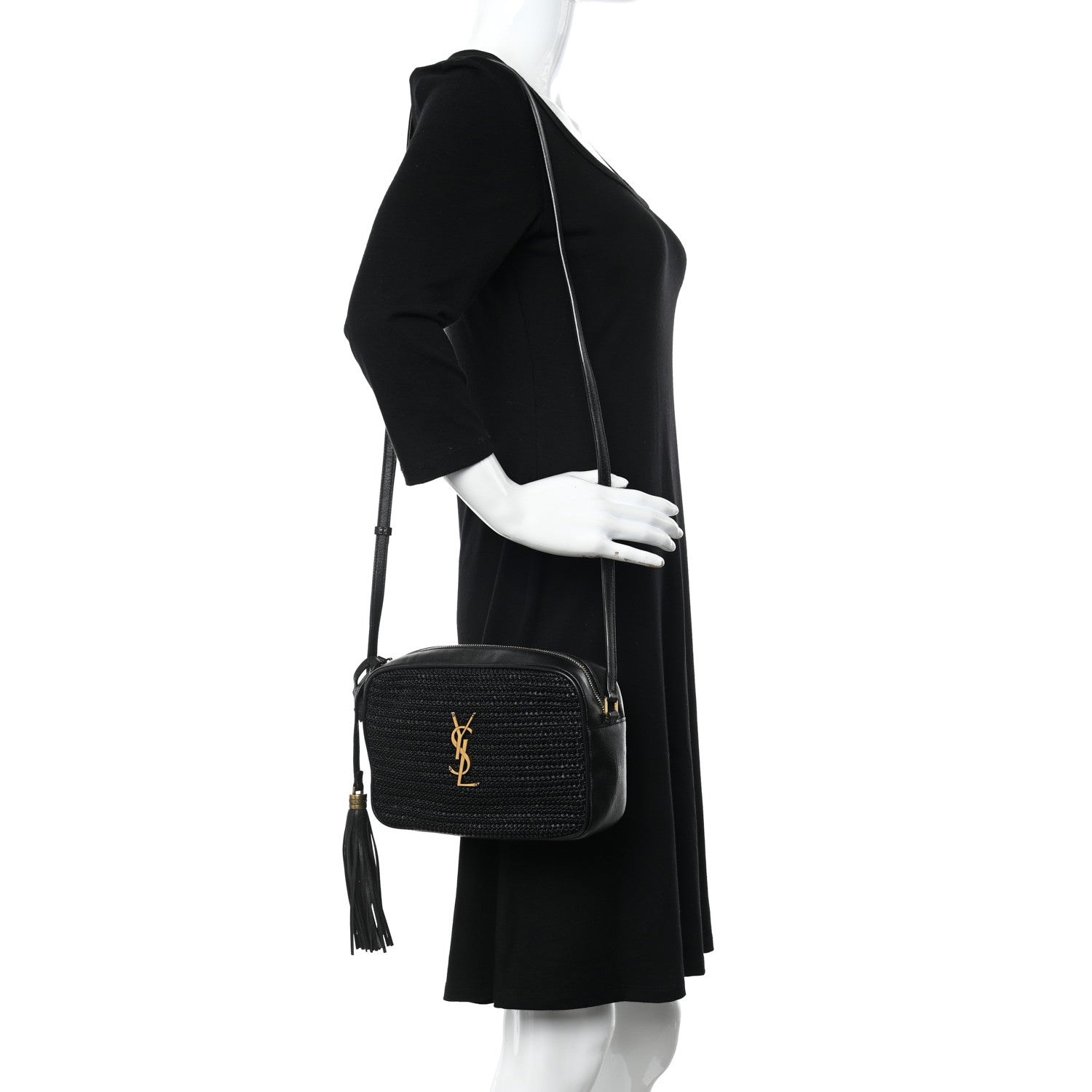 Saint Laurent Raffia Canvas Monogram Lou Camera Bag Black 2 of 14