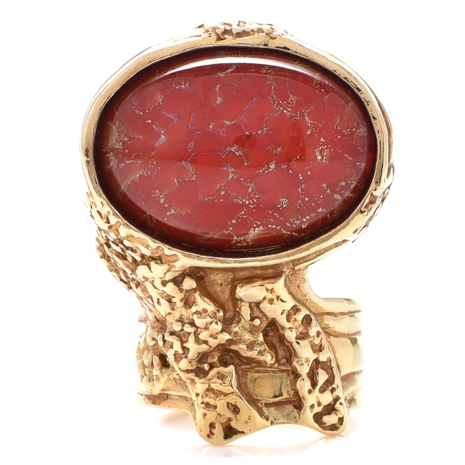 Saint Laurent Glass Cabochon Arty Ovale Ring 7 Gold Opium 1 of 5