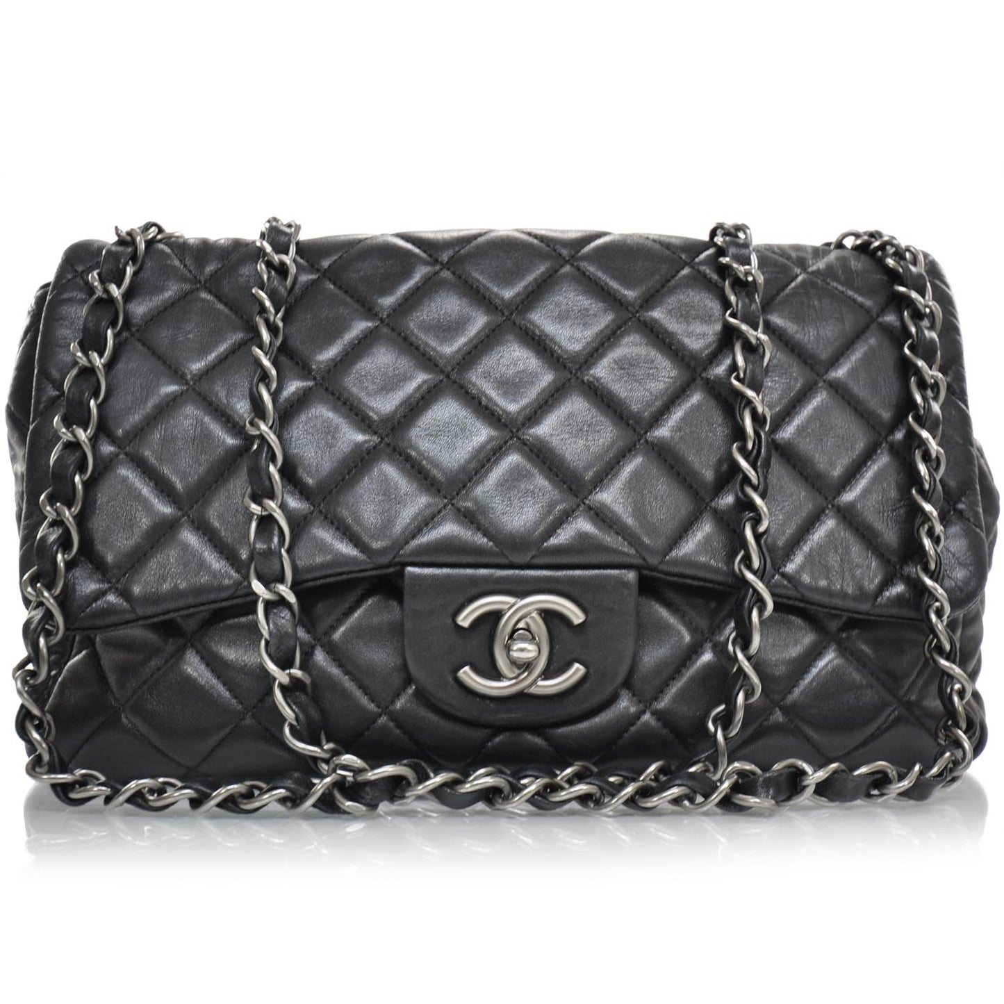 Lambskin Quilted Jumbo Flap Black SHW