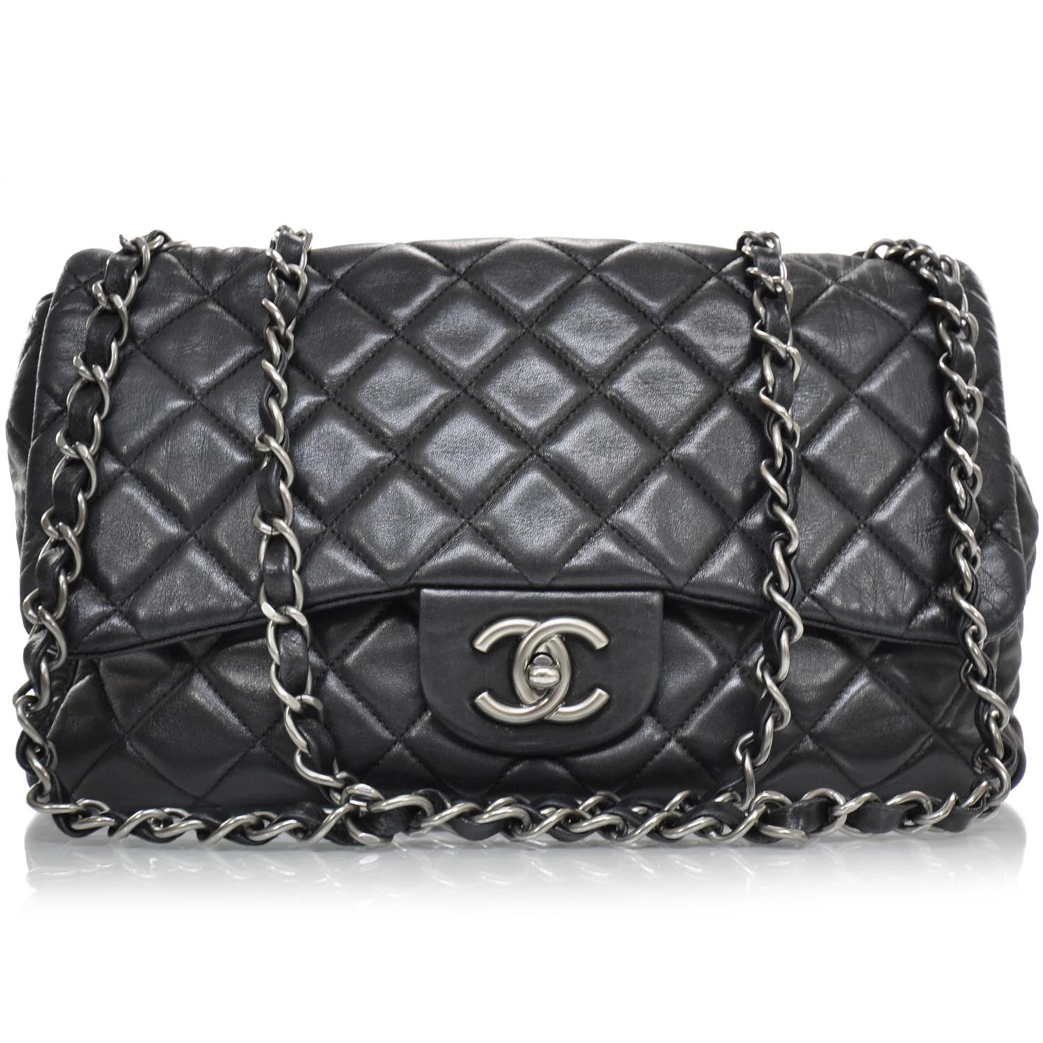 Chanel Lambskin Quilted Jumbo Flap Black SHW 1 of 8