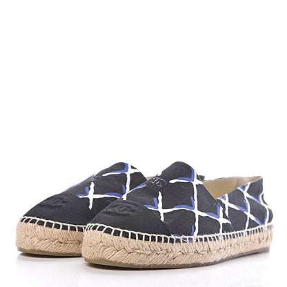 Chanel Printed Canvas Grosgrain Espadrilles 39 Blue Black 3 of 10