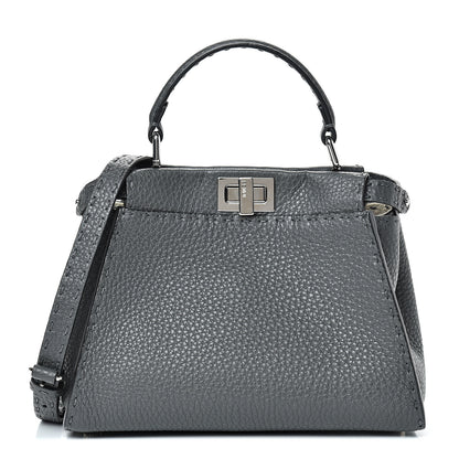 Fendi Cuoio Romano Selleria Bi-Color Mini Peekaboo Iconic Satchel Asfalto Latte 2 of 12