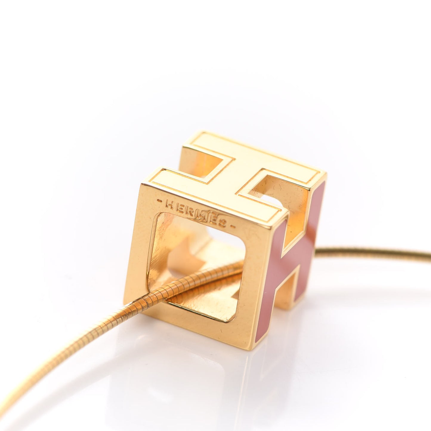 Gold Lacquered Cage d'H Pendant Necklace Orange Fonce