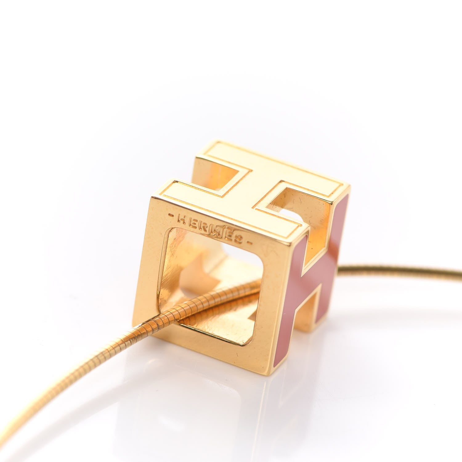 Hermes Gold Lacquered Cage d'H Pendant Necklace Orange Fonce 5 of 6