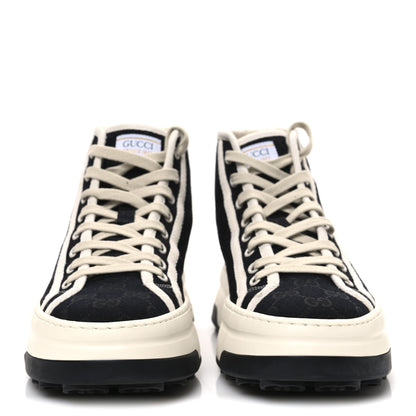 Gucci New Canvas GG Monogram Womens Tennis 1977 High Top 55mm Platform Sneakers 39.5 Black Mystic White 3 of 13