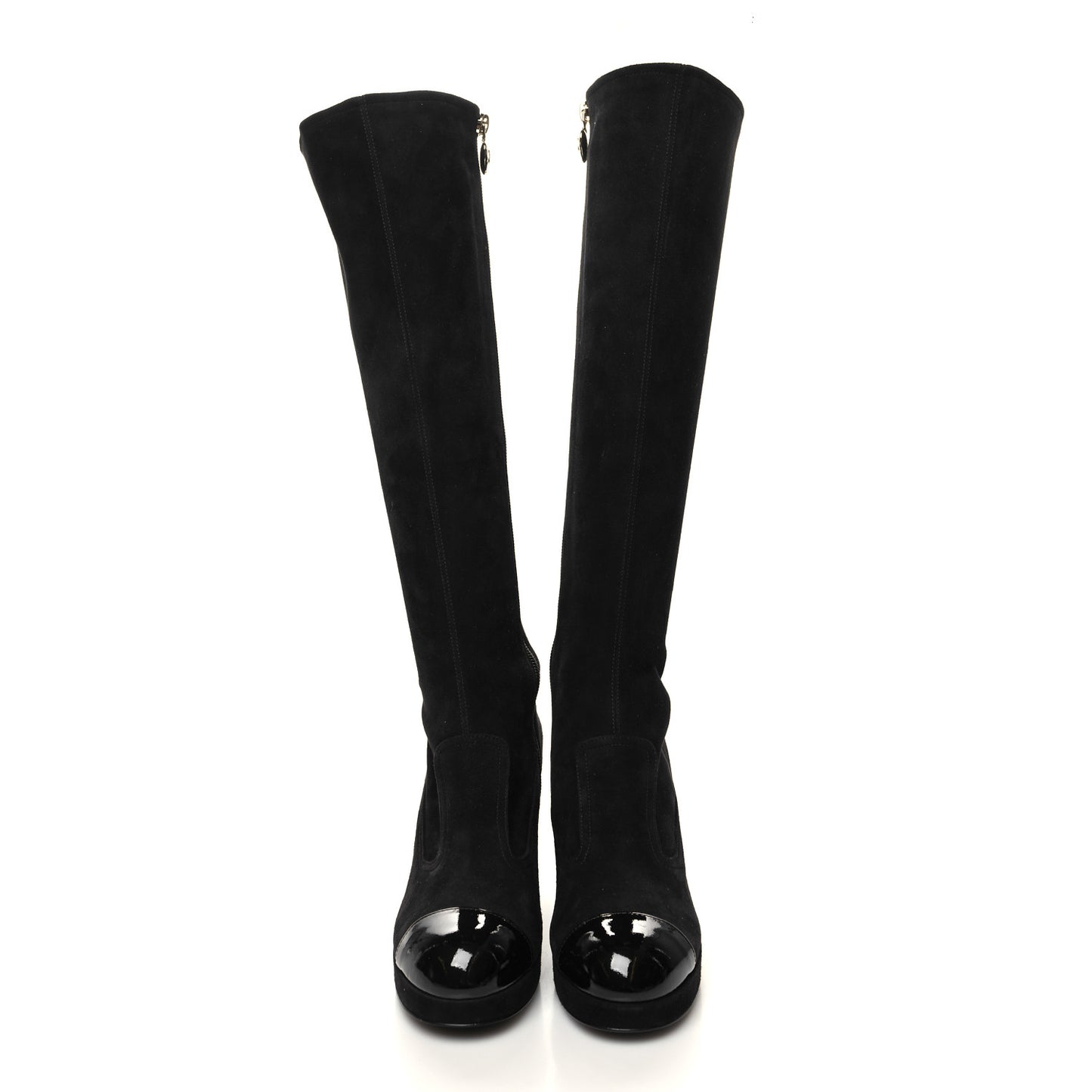 Suede Kidskin Patent CC Cap Toe Tall Boots 37 Black