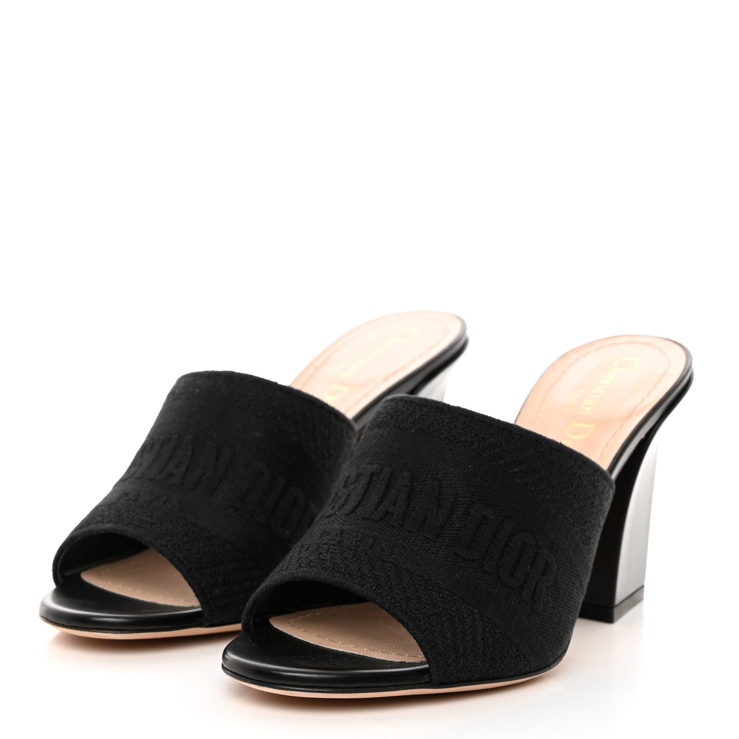 Cotton Embroidered Dway 85mm Slide Sandals 36.5 Black