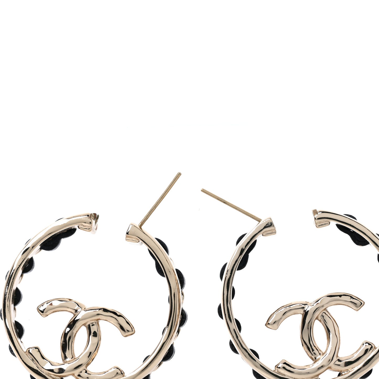 Lambskin CC Chain Hoop Earrings Black Gold