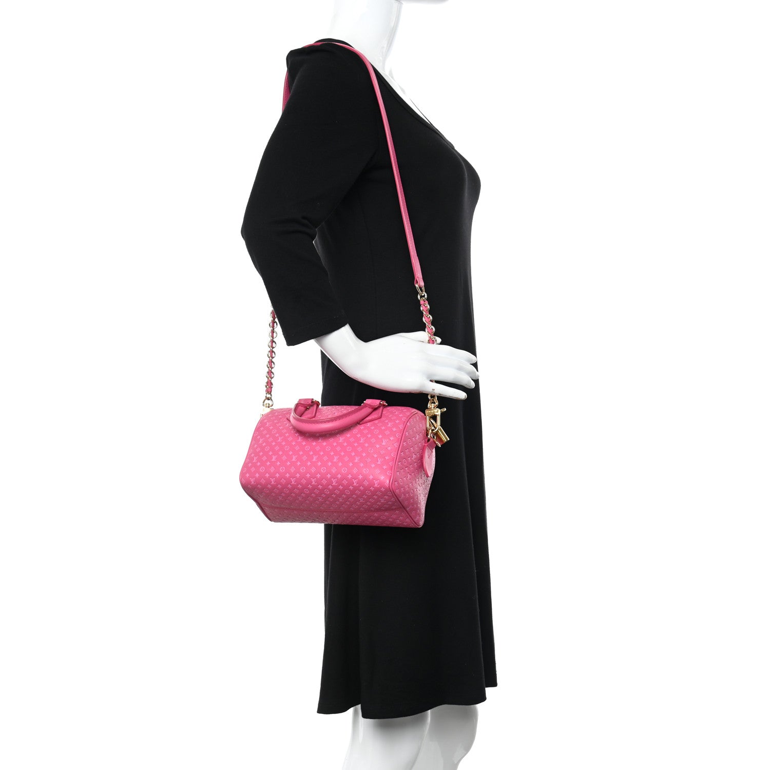 Louis Vuitton Calfskin Nanogram Embossed Speedy Bandouliere 20 Rose 2 of 17