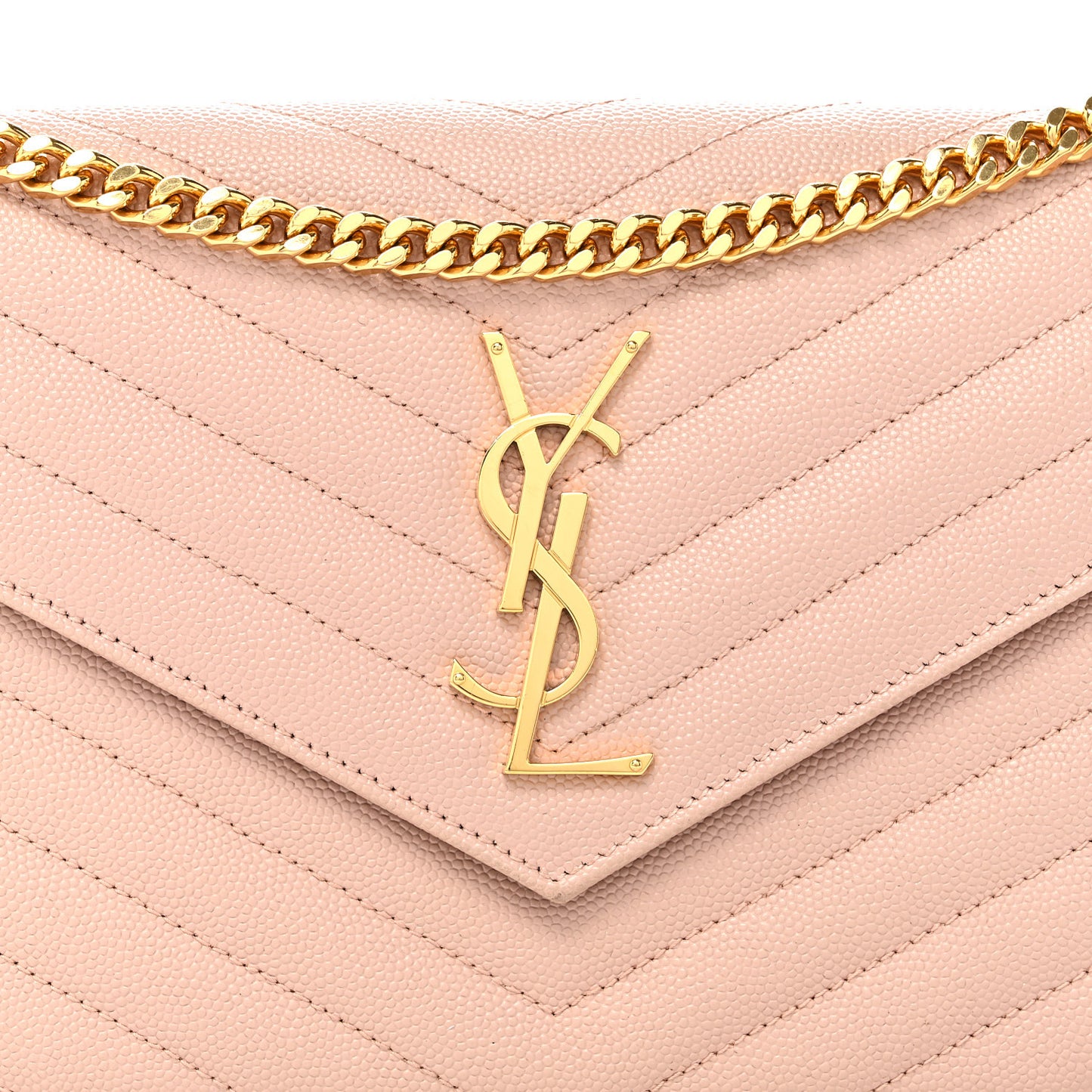 Grain De Poudre Matelasse Chevron Monogram Chain Wallet Pale Pink